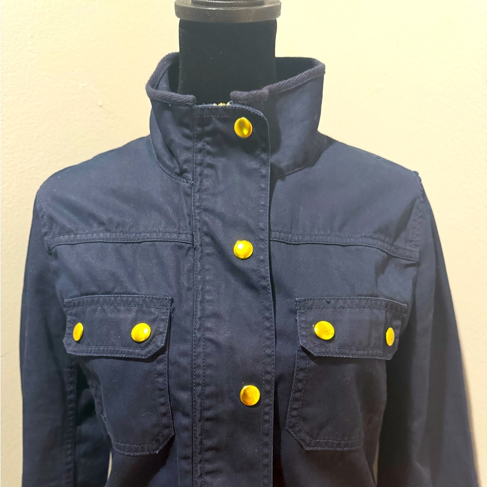 J Crew Women's Relaxed Boyfriend Field Military Jacket XS Blue Cotton Utility